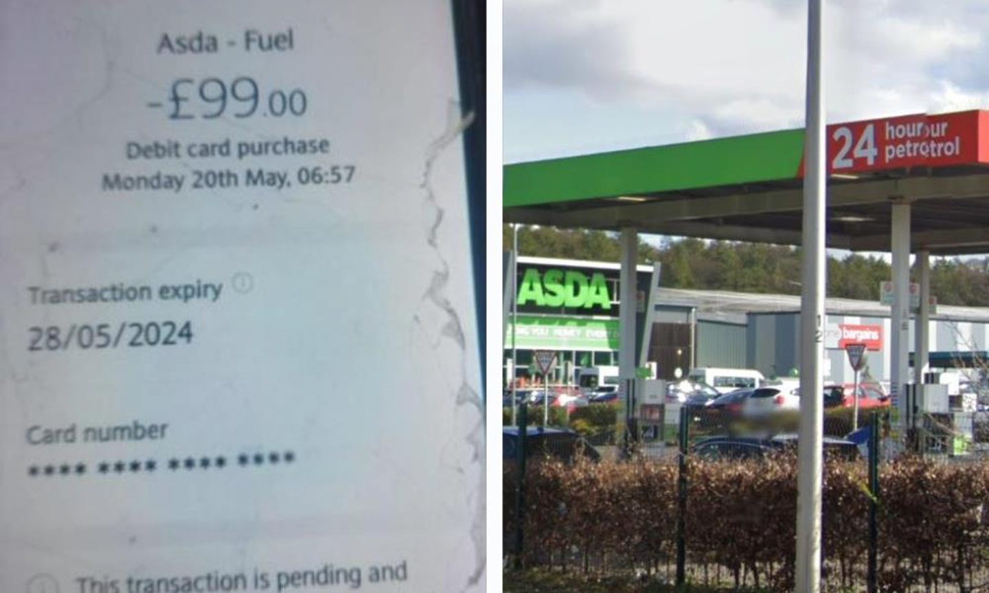 Asda Dundee man left without cash after £99 'holding' fuel charge