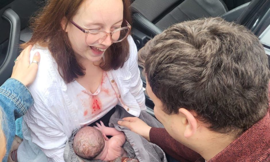 Georgia Wood, Liam Wood and their newborn son Oliver.