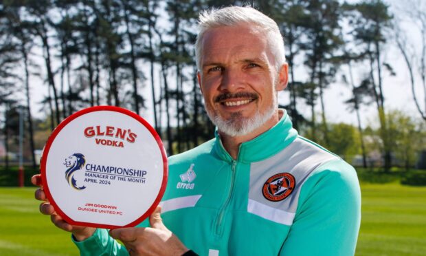 Dundee United's Jim Goodwin is the Scottish Championship manager of the month for April.