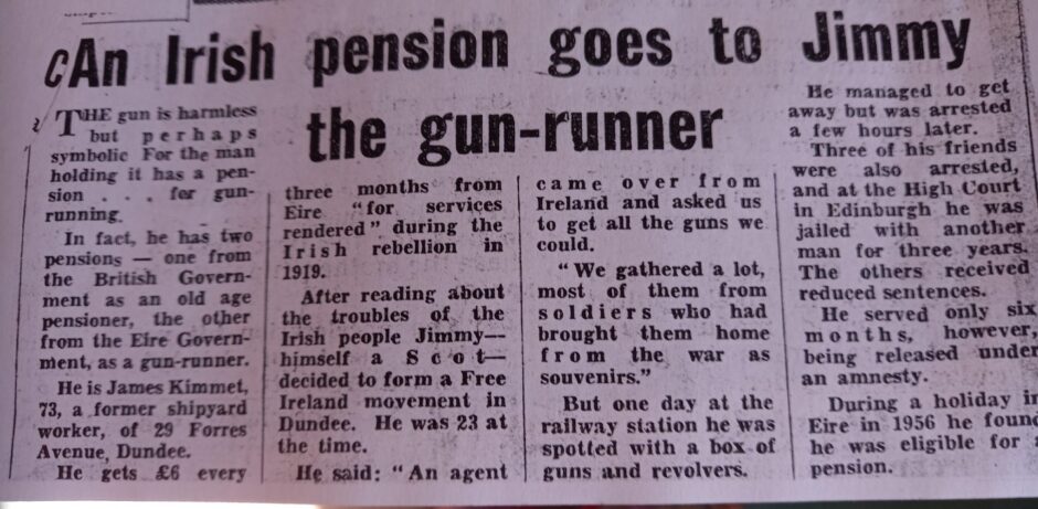 Press coverage on James Kimmet, former IRA gunrunner in Dundee, Daily Record, 1969.