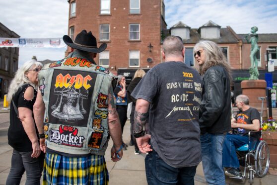 AC/DC fans gather in Kirrie Square for the first day of Bonfest. Image: Kim Cessford/DC Thomson