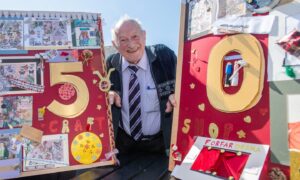 89-year-old Bill Sturrock celebrates 50 years of the craft shop set up by his wife, Helene. Image: Kim Cessford/DC Thomson