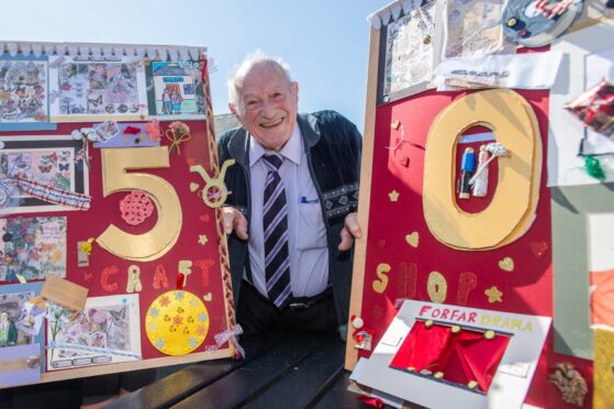 89-year-old Bill Sturrock celebrates 50 years of the craft shop set up by his wife, Helene. Image: Kim Cessford/DC Thomson