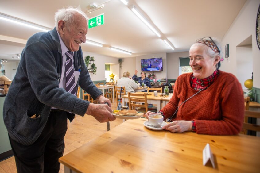 Bill Sturrock of Letham craft shop makes pancakes for his cafe every day at the age of 89.