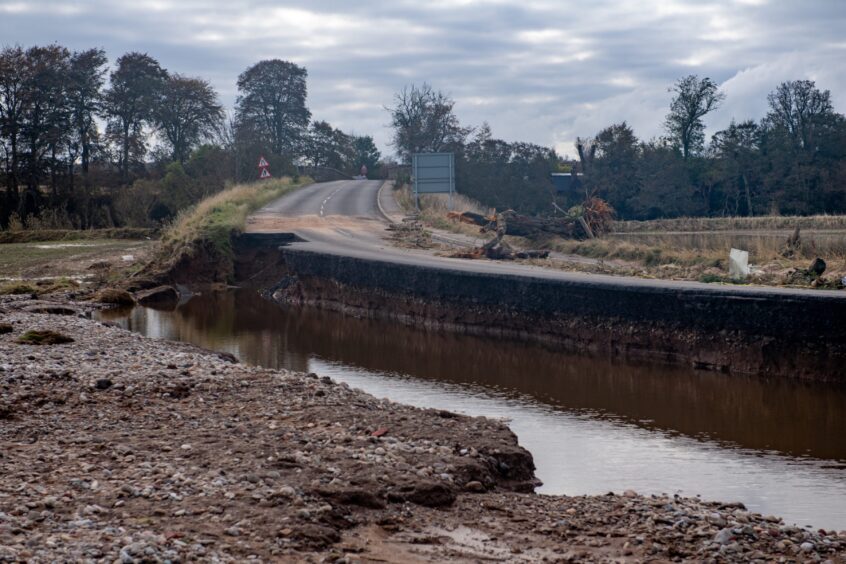 A937 Storm Babet damage neat Marykirk.