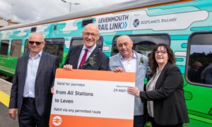 First Minister John Swinney leads the opening of the new rail link. Image: Kenny Smith/DC Thomson
