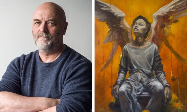 Fife artist Keith Proven and his painting Icarus. Image: Supplied.