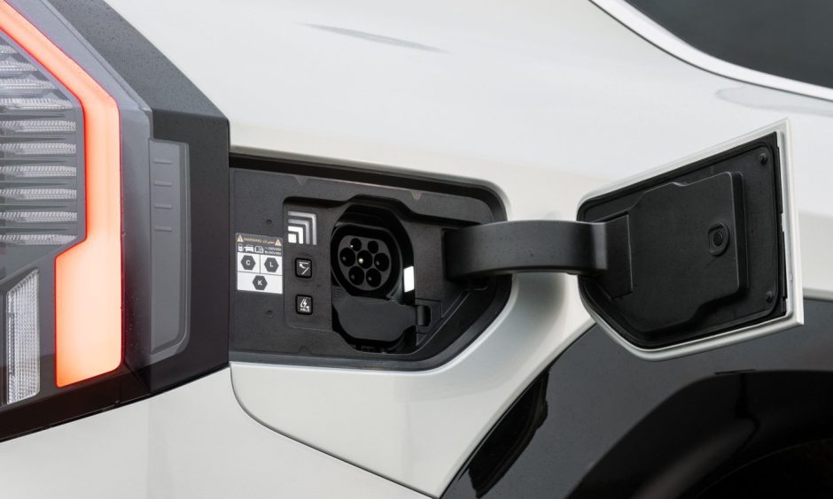 The EV9's charge port, which closes electronically.