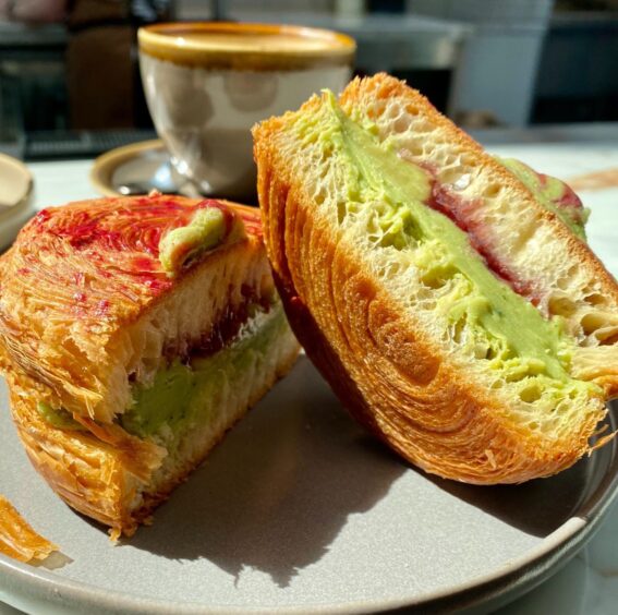 The raspberry and matcha croissant wheel from Newport bakery 