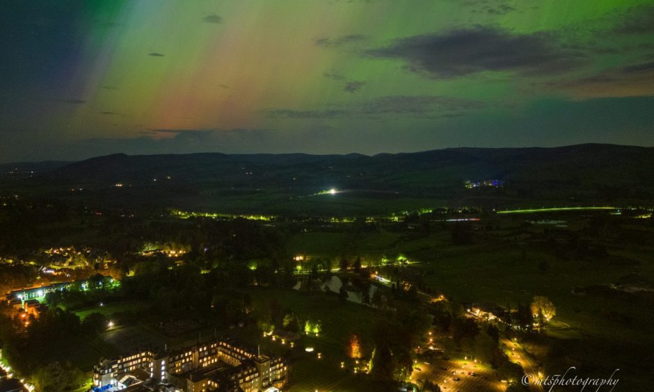 Northern Lights above Ochil Hills taken from Gleneagles Hotel.