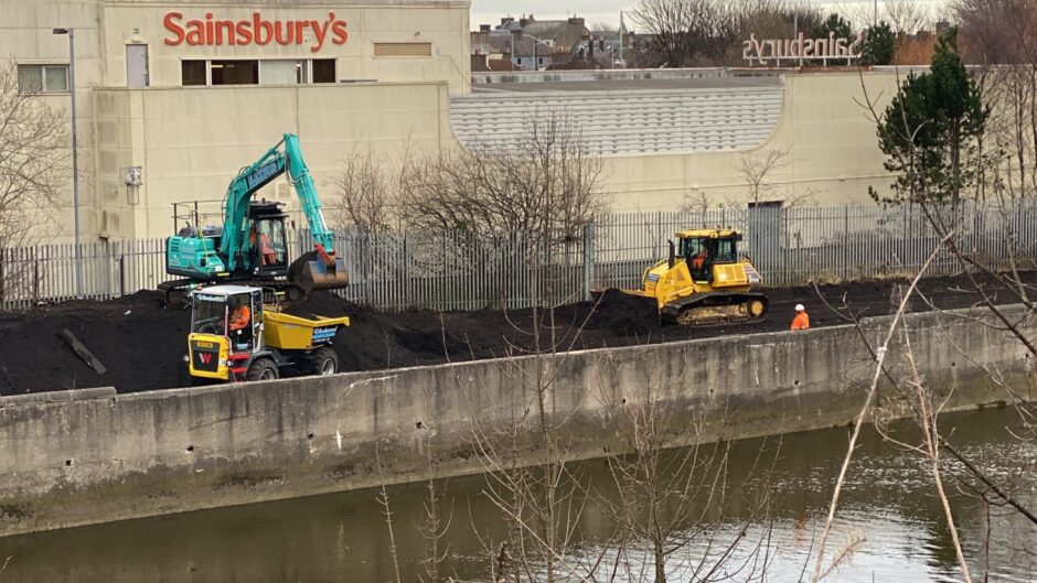 Removal of the old track bed at Leven in February 2023.