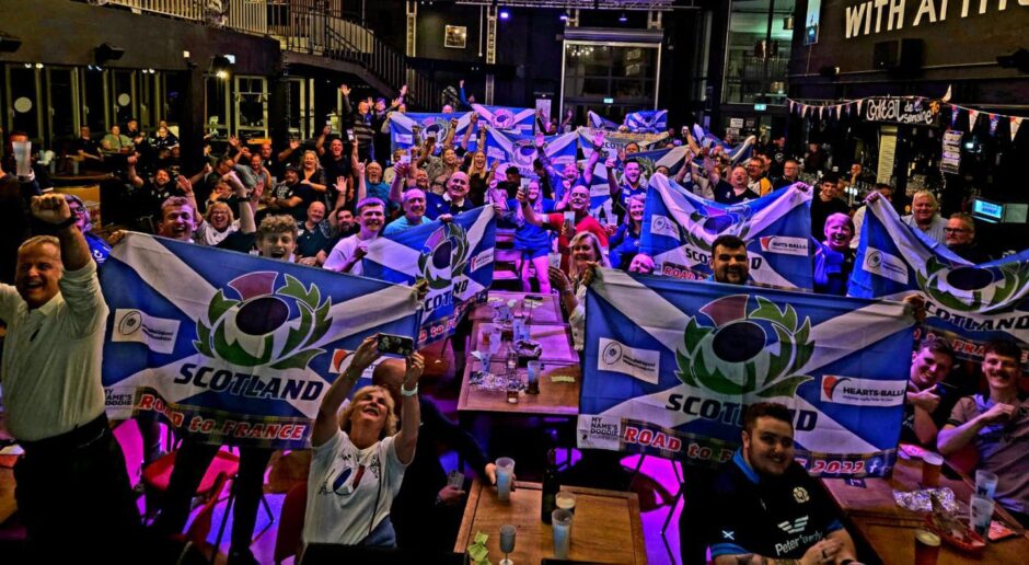 Scotland rugby fans during World Cup gathering.
