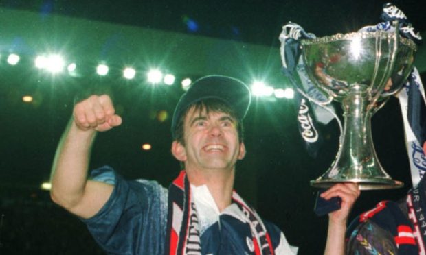 Gordon Dalziel celebrates with the trophy after Raith Rovers' Coca-Cola Cup victory in November 1994.