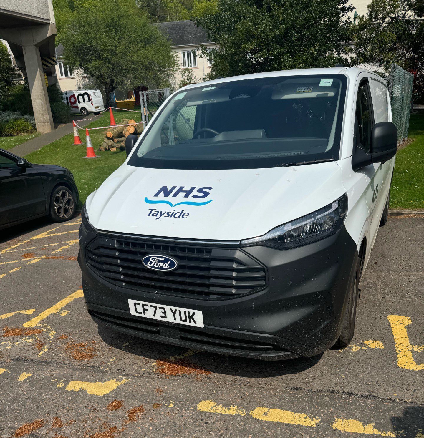 The NHS Tayside van parked in the disabled bays at Victoria Hospital in Dundee.