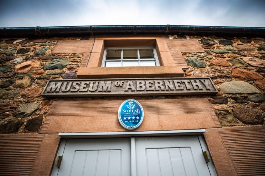 Museum of Abernethy exterior, showing sign and VisitScotland five-star emblem