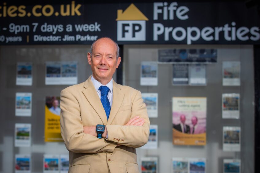 Estate agent Jim Parker outside his Leven office. 