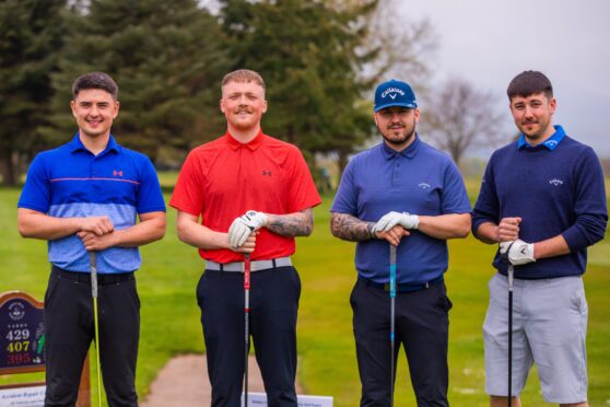 The Carnegie Fuels team of (from left) Rhys Bailey, Kyllum Wilkinson, Dylan Carnegie and Kevin Whitecross ready to tee off. Image: Steve MacDougall/DC Thomson