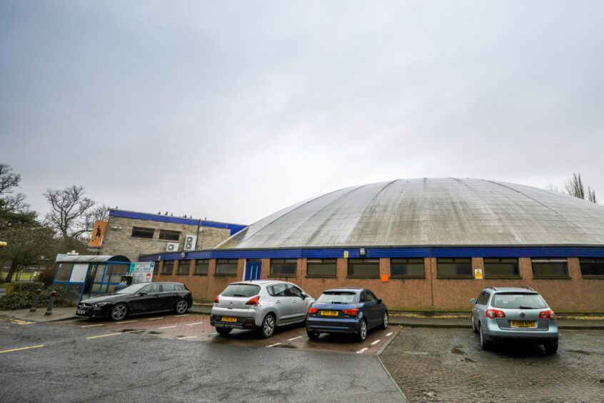 Bell's Sports Centre exterior, with distinctive domed roof