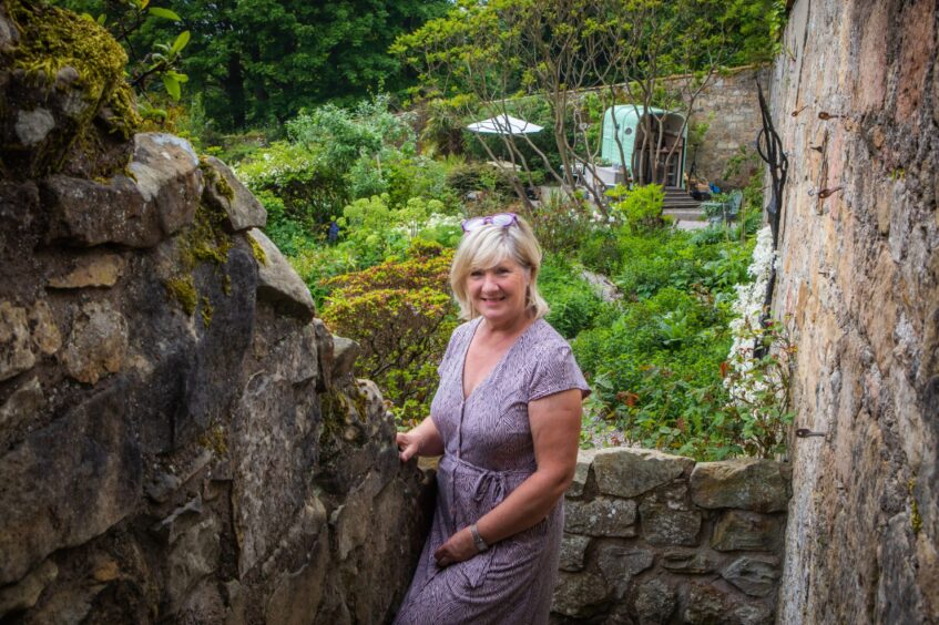 The cafe and flower stall is opening in Sandra's garden at Kirkbrae House next to Culross Abbey.