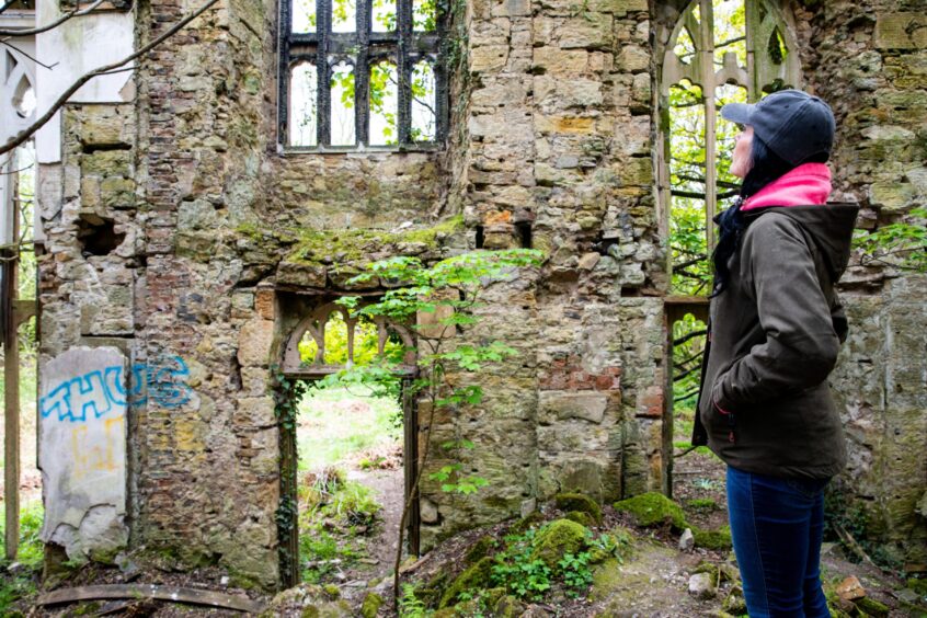 Gayle is slightly on edge exploring Crawford Priory. Image: Steve Brown/DC Thomson.