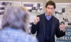 Rory Stewart talking animatedly at Crieff Museum