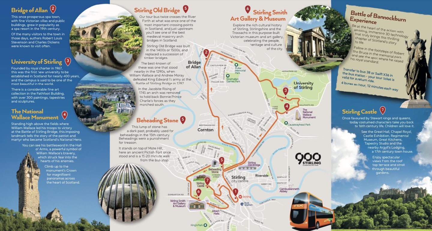 The full route of the Stirling sightseeing bus. 