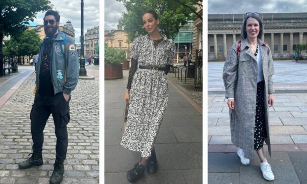 Three stylish shoppers in Dundee city centre. Image: Poppy Watson/DC Thomson