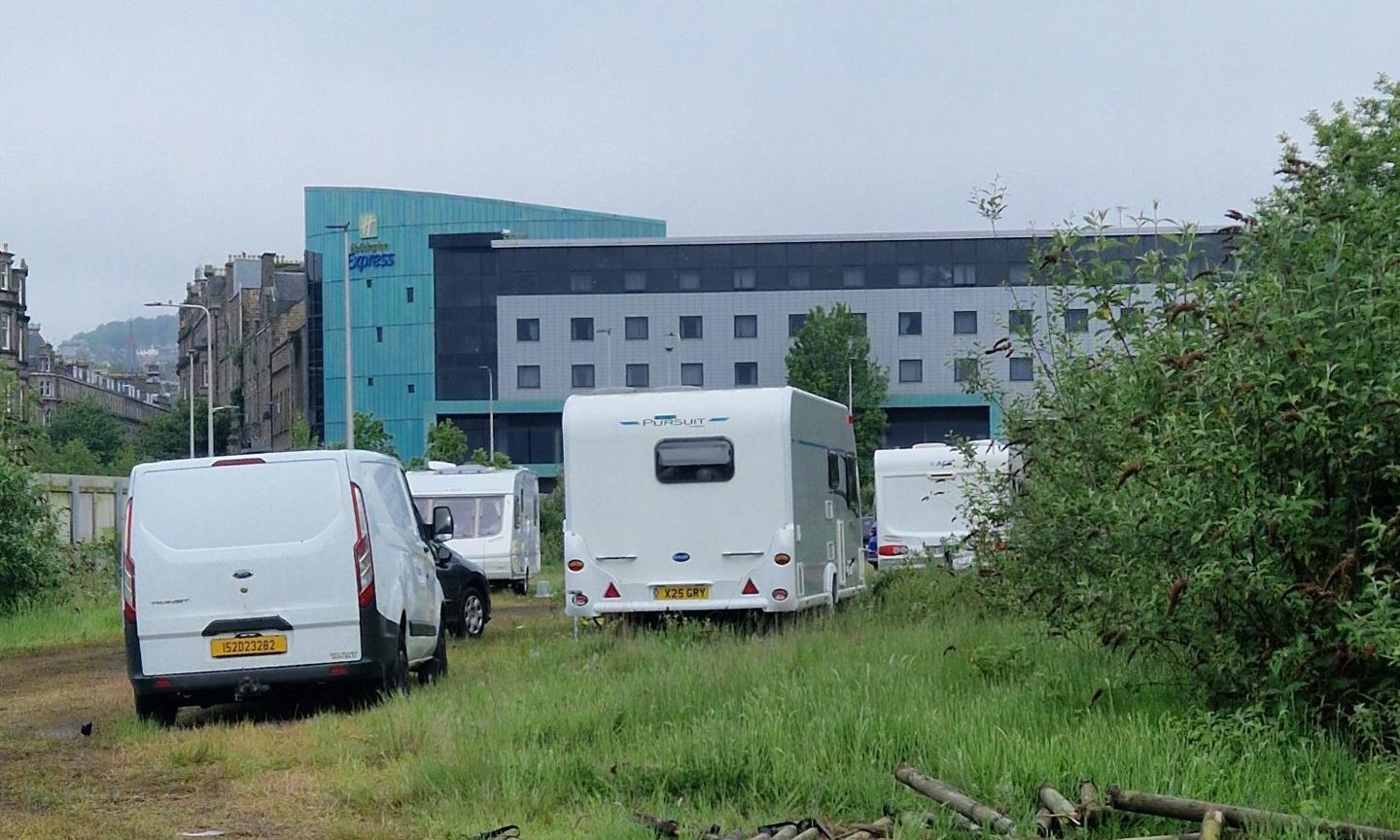 Caravans at the site opposite the Apex Hotel.