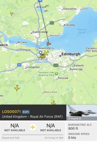 Data from Flightradar24 detailing the fighter's flight over the Forth.