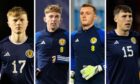 (L to R) Dundee's Lyall Cameron, Dundee United's Kai Fotheringham and Jack Newman, and Josh Mulligan of the Dark Blues are all in the latest Scotland under-21 squad. Images: SNS