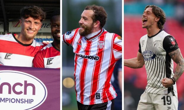 Former Dundee players (from left) Ben Williamson, Paul McMullan and Luke Hannant. Images: SNS and Shutterstock.