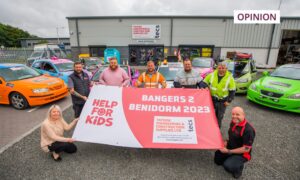 Gary Rooney and others who drove Bangers to Benidorm for Help for Kids. Image: Steve MacDougall/DC Thomson