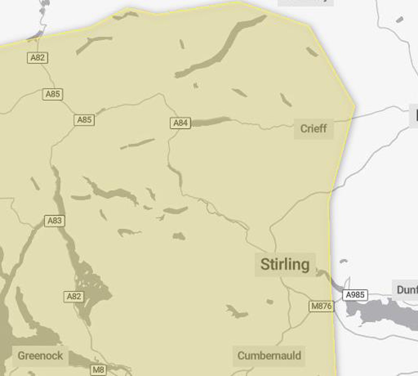 Parts of Perthshire and Stirling are covered by the warning.