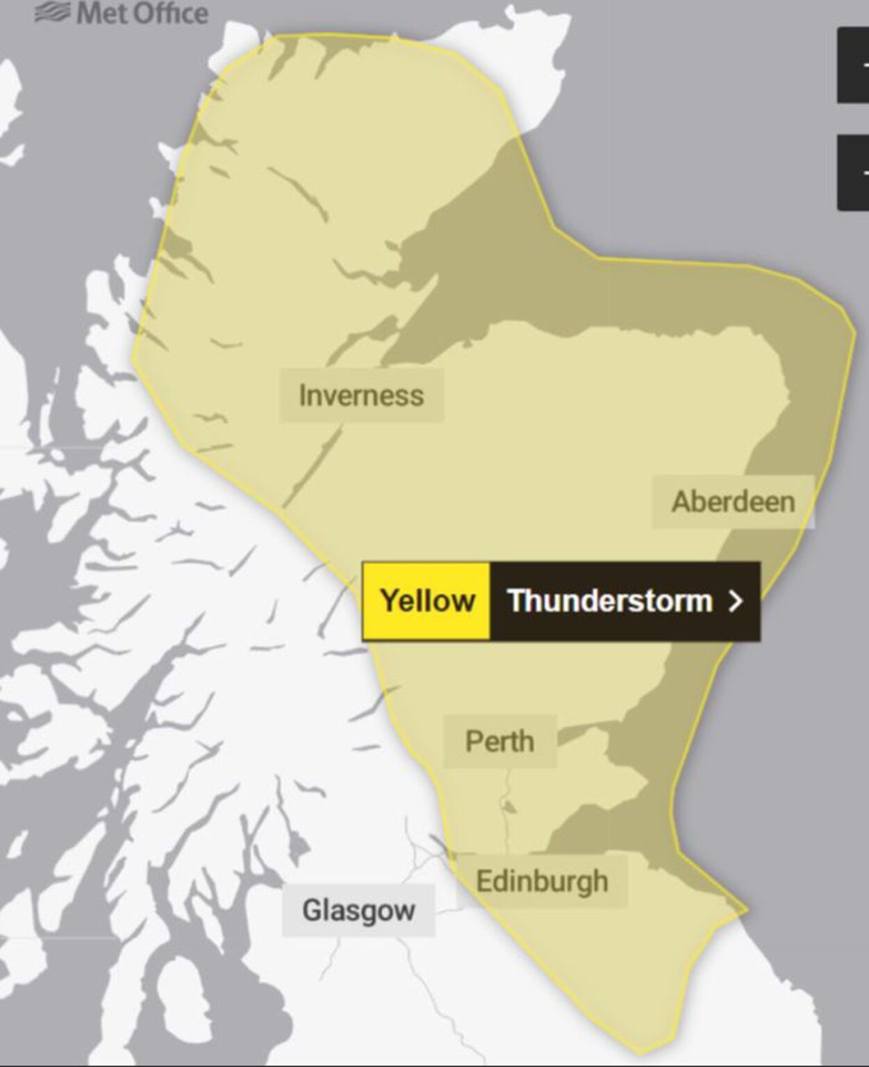 Yellow thunderstorm warning issued for Tayside and Fife