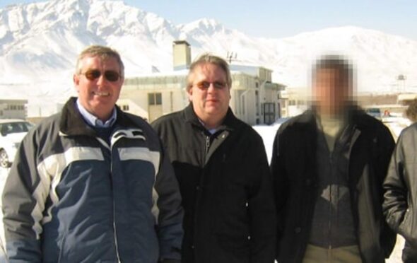 Dundee architect Douglas Wright, left, his colleague Martin Daniels, centre, and Nasim, whose face we have blurred, right.