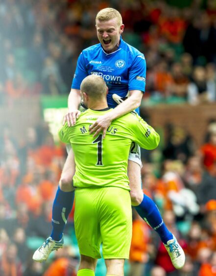 The final whistle celebrations being - Alan Mannus and Brian Easton were unsung heroes of a winning team performance.