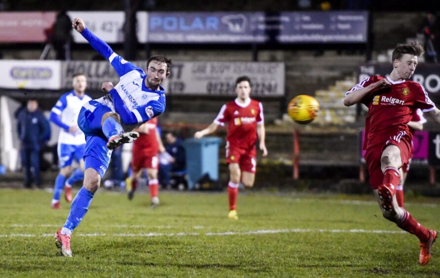 Chris Kane played 64 times and scored 11 goals over the next couple of seasons before he was loaned out by Tommy Wright again - this time to Queen of the South. In his first game back, he scored a Scottish Cup hat-trick in a victory over Albion Rovers. This is the third of those goals.