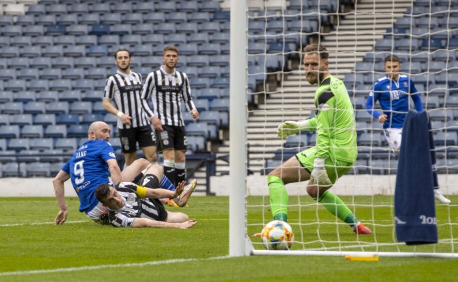 St Mirren fans will be kept awake at night by the thought of Chris Kane in a St Johnstone shirt. He scored five times against the Buddies, with this Scottish Cup semi-final opener the pick of them. 