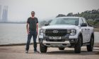 Our motoring writer with the Ford Ranger beside the River Tay in Broughty Ferry.