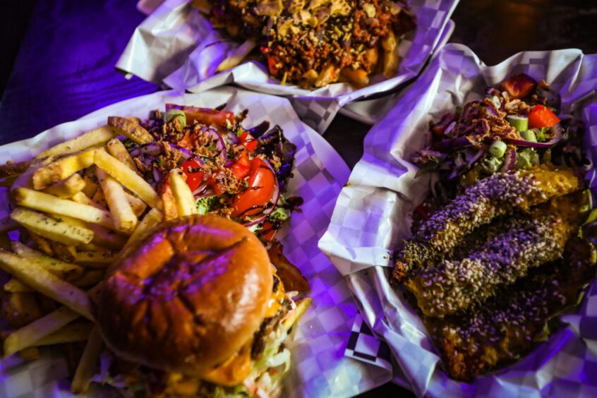 A burger, chilli cheese loaded fries and curried chicken tenders from Kombo in Monifieth.