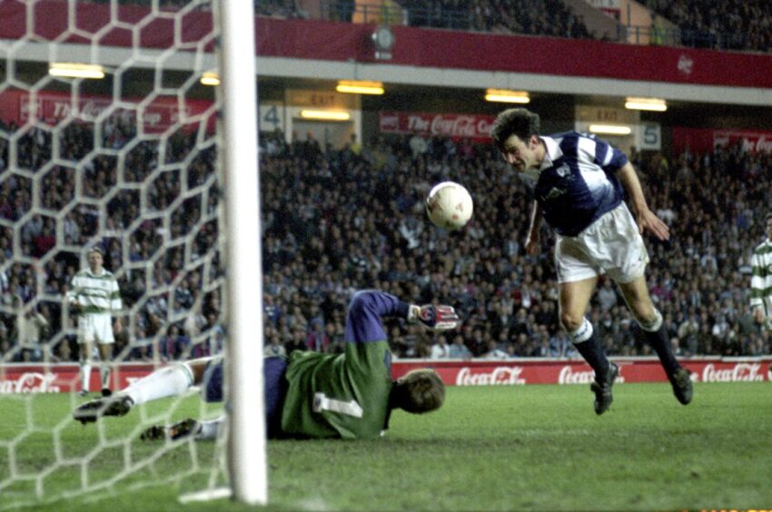 Gordon Dalziel heads the ball past Gordon Marshall to score Rovers' second goal in the final.