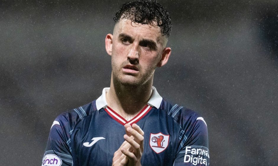 Shaun Byrne claps the Raith Rovers supporters.