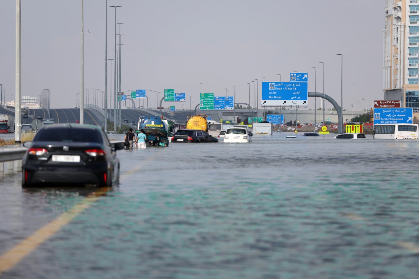 Flooded roads in Dubai.