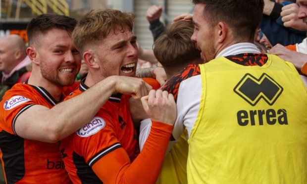 Kai Fotheringham celebrates one of his 15 goals for Dundee United this term
