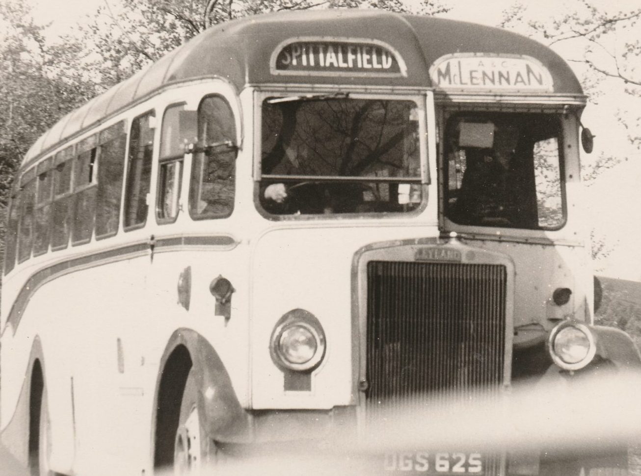 A single-decker bus at Spittalfield in the 1970s