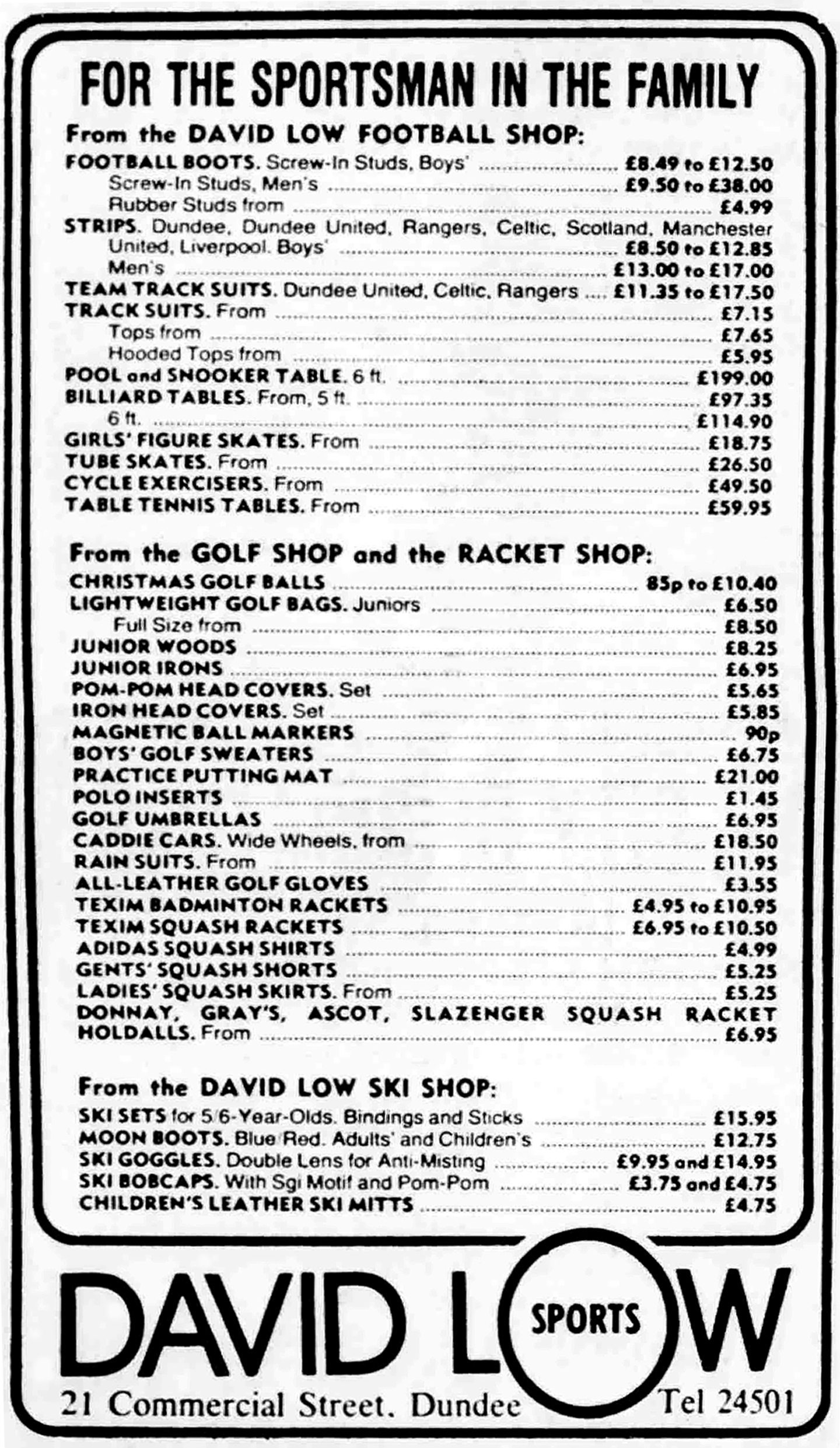 A David Low price list being advertised in 1979. 