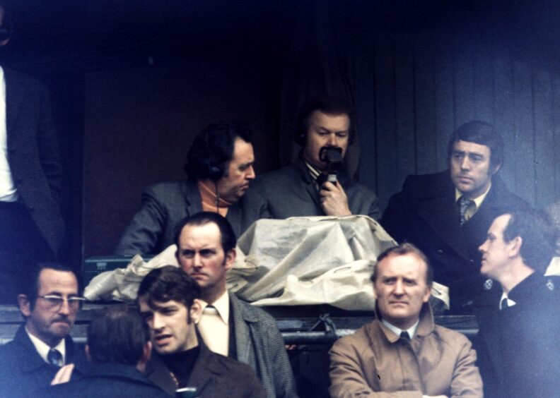 Archie alongside Ian St John in the gantry in 1973. 