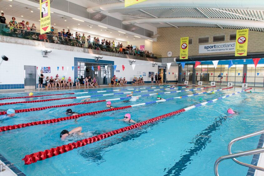 Montrose triathletes at the town swimming pool.