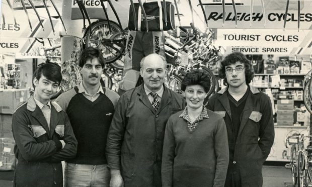 The Nicholson's Cycle Centre team in 1982. Image: DC Thomson.