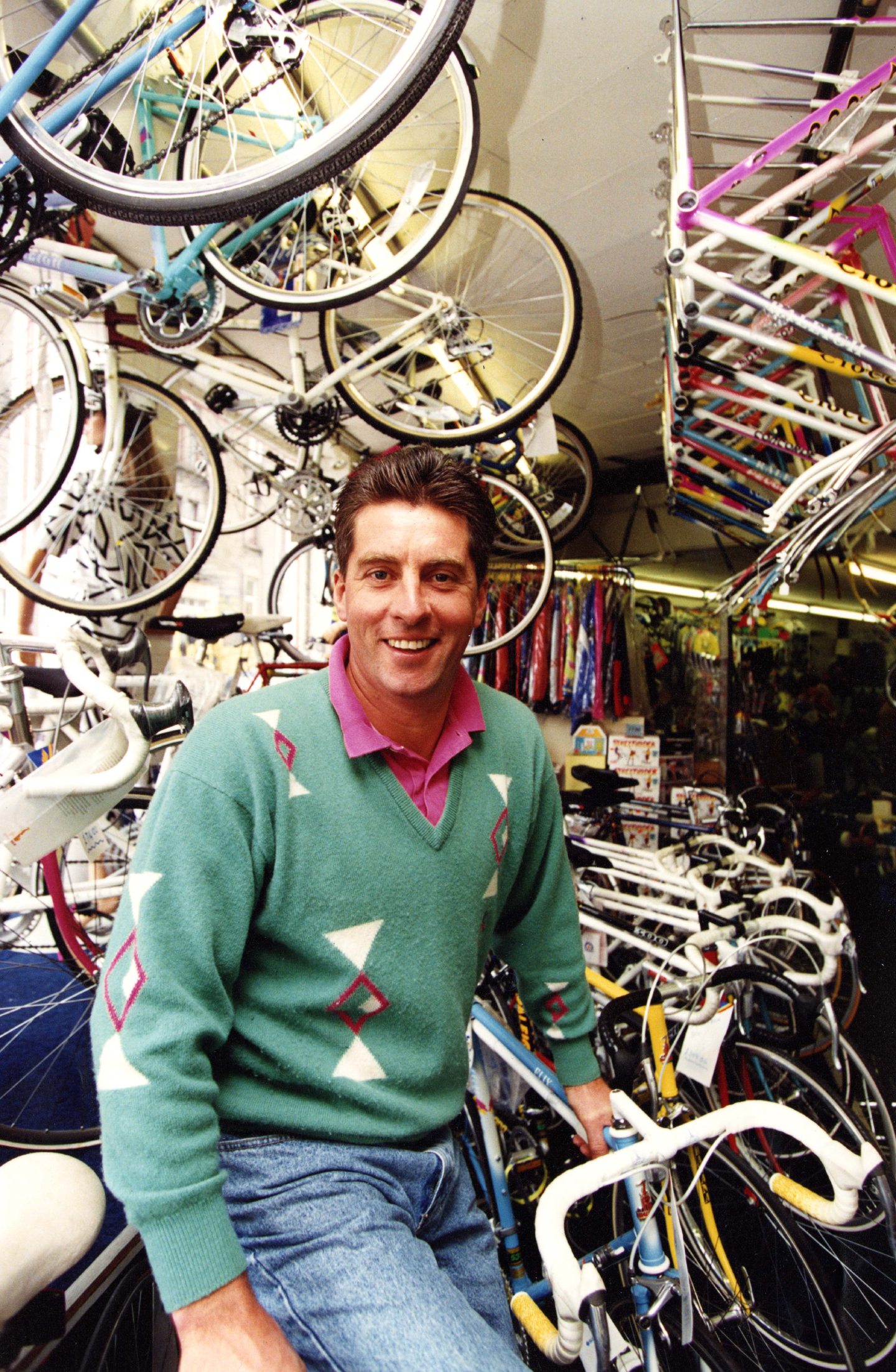 Bryn Williams, surrouned by bikes insides Nicholson's, shows off the range. 